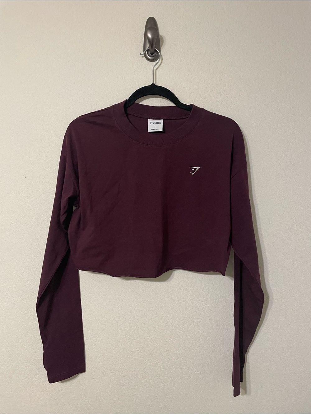 Gymshark Women’s L Burgundy Cropped Long Sleeve Logo T-Shirt Cotton